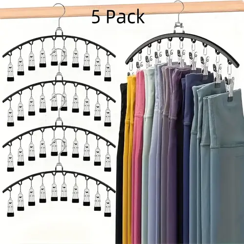 5-Pack Stainless Steel Legging Organizer Hangers for Closet & Room, 10 Rubber-Coated Clips Holds 50 Leggings, Waterproof Space-Saving Hangers with Hook for Yoga Pants & Bras