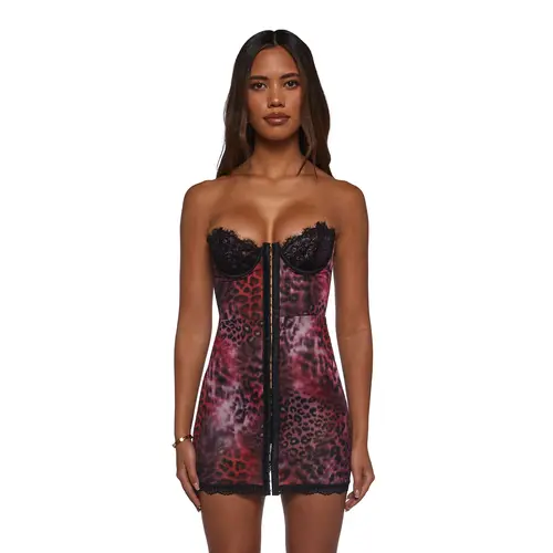 Captivating Gazes Slip Dress - Pink Leopard