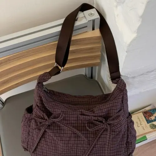 Valentine's Day Gift, Holiday Gift, Comfortable Plaid Bow Wanderer Bag, Women's Soft Texture Shoulder Bag, Casual Style, All Seasons