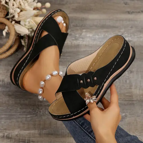 Breathable Cross Strap Sandals, Perfect Match with Skirt Pants, Daily Fashion Footwear, Comfortable Wide Foot Design, Ideal for Spring Wear, Anti-Season Stocking