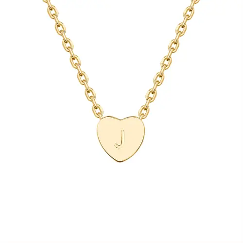 PAVOI 14K Gold Plated Mini Dainty Heart Initial Necklace - Slider Adjustable Necklace - 18" - Letter Necklaces for Women