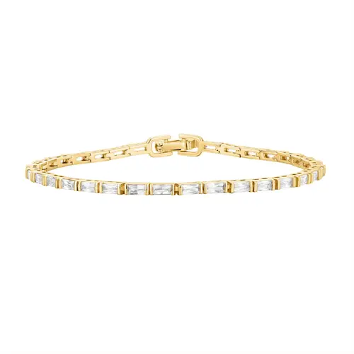 PAVOI 14K Gold Plated CZ Tennis Bracelet For Women - Classic Emerald Cut Simulated Diamond Bracelet