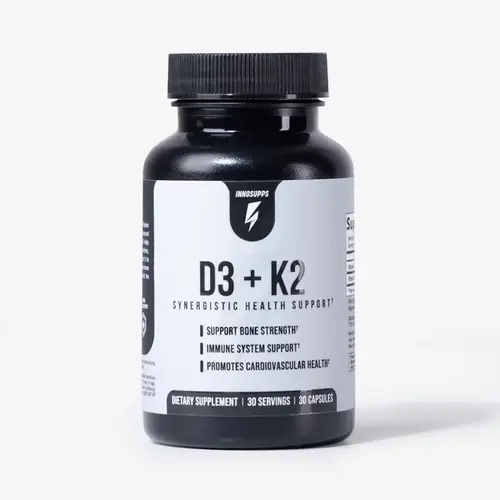Inno Supps High Dose Vitamin D3 + K2 Dietary Supplement, High Potency Bone Support Duo Capsules, 30 Ct for Bone Health & Immune Support (Calcium-Enhancing D3 Vitamins Supplements)