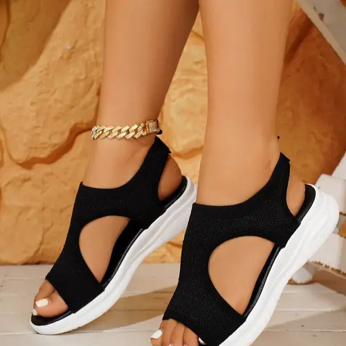Summer Lightweight Casual Wedge Sandals, Soft Sole Flyknit Upper Slip-On Shoes, Perfect for Shopping, Date and Commute