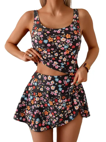 Eomenie Tankini Swimsuit for Women Tummy Control Two Piece Bathing Suit High Waisted Tank Top with Swim Skirt Swimdress #Deals For You Days
