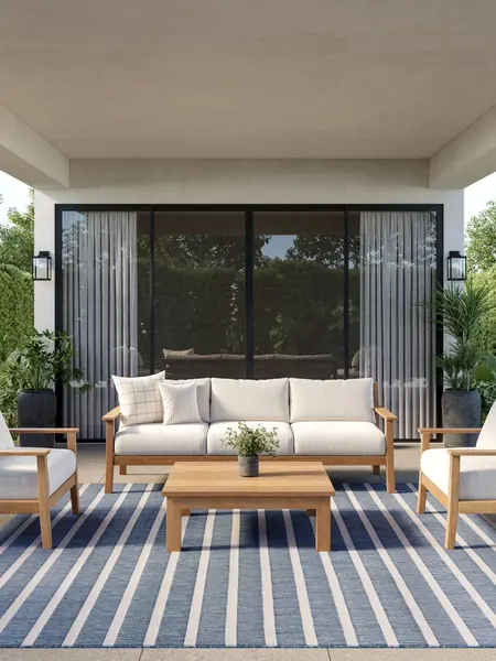 Nourison Positano Outdoor Rug - Modern Striped Flatweave Aesthetic Piece, Durable Outdoor-Ready Carpet for Room Decor, Home Rugs Essential
