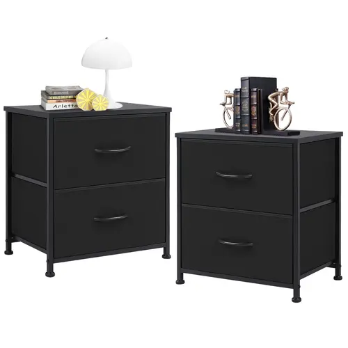 Sweetcrispy Modern 2-Drawer Fabric Nightstand - Miniature Dual-Use Bedside Table with Fabric Bins, Steel Frame, Storage Cabinets, Furniture Drawer, Apartment Furniture for Home Organization, Room Decor