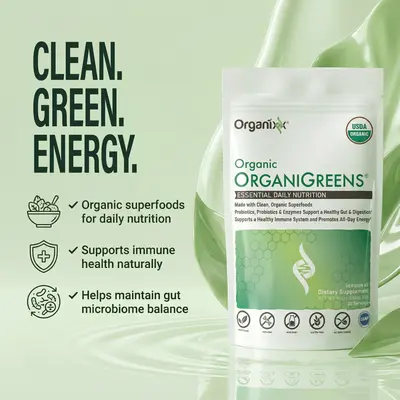 Organixx Greens Superfood Powder - Organic, Gluten-Free, Vegan, Non-GMO Healthcare Dietary Supplement with Probiotics, Digestive Enzymes, Antioxidants, Herbal Multi-Ingredients, Plant-Based Vitamins, Fitness Support (10 oz)