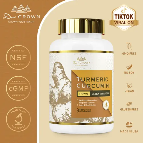 Dr. CROWN Turmeric Curcumin Dietary Supplement - 1500mg, 95% Curcuminoids, Black Pepper Boost, MCT Oil Powder, Herbs, 120 Capsules, Natural Supplements, Antioxidant Support, Easy Dosing