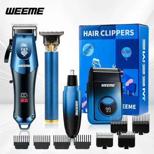 Weeme 4pcs Electric Shaver Set for Men, Shaving Products, Multifunctional Hair Shaver, Home Use Trimmer, USB Rechargeable, T-Head Razor, Nose Hair Clipper, Holiday Gift Idea, Shaver Combo