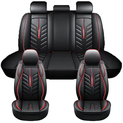 Seat Covers for Cars, All-Season Faux Leather Car Seat Protectors with Red Stitching, Diamond Pattern, Universal Fit for Most Vehicles, Car Seat Accessories, Front Seat Covers