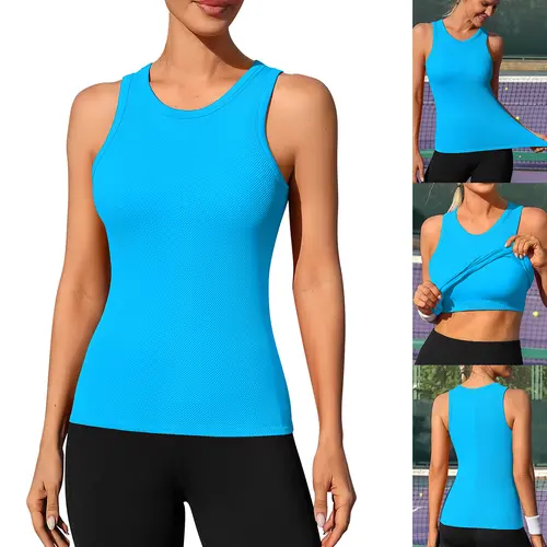 ATTRACO Women's Seamless High Neck Workout Tank Top with Built-in Bra & Removable Padding for Yoga & Gym Training summerwins