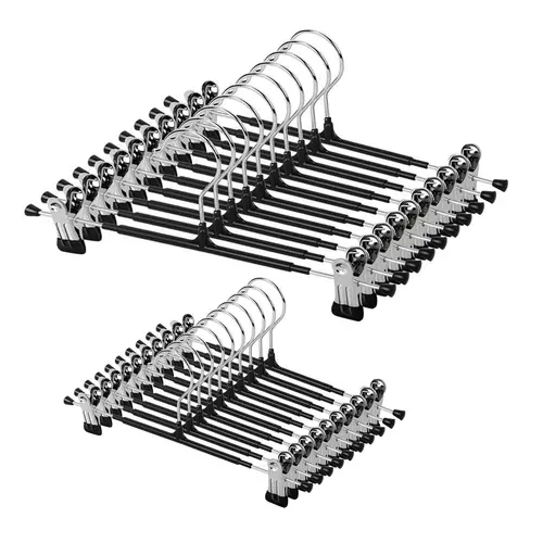 Black Universal Heavy-Duty Multifunctional Clothes Hangers - 20 Pack, 12in Adjustable, Sturdy Non-Slip Bedroom Balcony Space-Saving Wardrobe Organizers with Clips for Women's Pants, Flared Skirts, Back to School Home Supplies