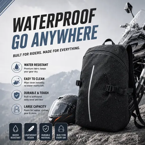 Motorcycle Backpack with Helmet Storage Heavy-Duty High Quality Riding Backpack Large Capacity Travel Bag with Reflective Strips Secure Zipper Closure PVC Construction for Men Women Riders Long Distance Tours Commute Motorbike