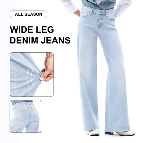 Freya ONESO High Stretchy Mid-Rise BBL Jeans Wide Leg Tummy Control Raw Hem Denim Pants Womenswear Holiday Denim Jeans