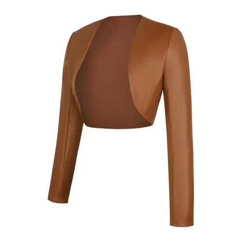 Popilush Long Sleeve Faux Leather Bolero Jacket-Creator Live