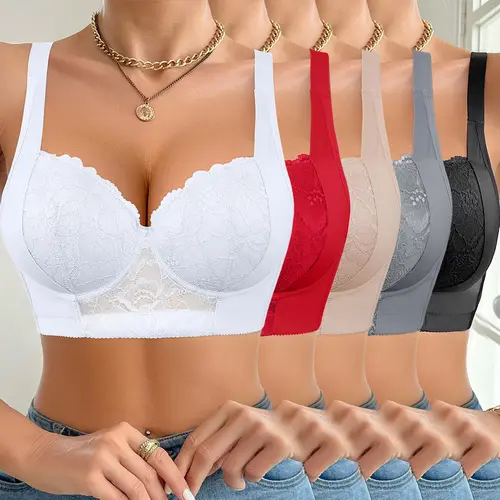 【BackToSchool】Mimilemon Women's Elegant Lace Bra Set, Push Up Bra with Non-Removable Padded Cups, Supporting Wire for Support, Breathable Fabric for All-Day Comfort, Feminine Aesthetic Body Shaping Minimalist Classy Fit Everyday SummerWins Lace Styles