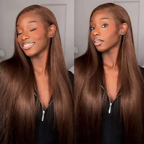 DROSUUD #4 Chocolate Brown 13x6 Lace Frontal Wig 180 Density Straight Human Hair Pre Plucked Natural Hairline with Baby Hair #Summervibes