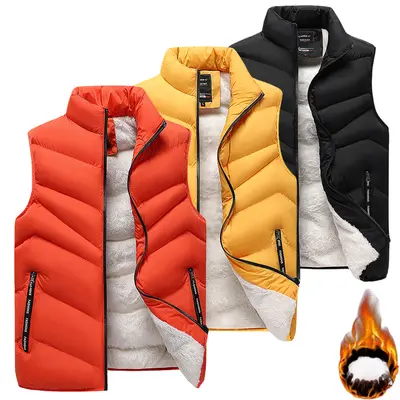 Winter Fleece Thickened Stand Collar Vest For Men, Multi-Color Warm Sleeveless Jacket, Can Be Worn Inside Or Outside