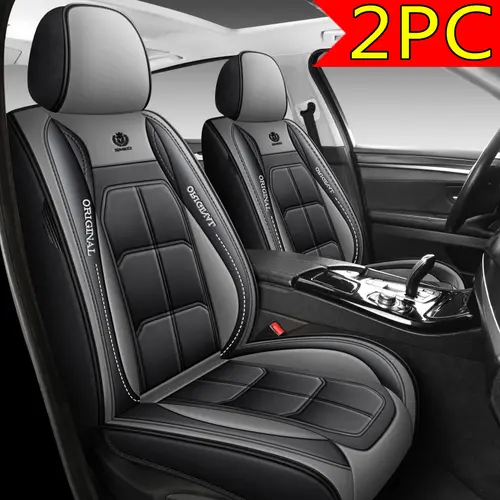 2PCS Spill-Resist PU Leather Car Seat Covers - Airbag-Compatible, Airbag Safe, Waterproof, Universal Fit, Black & Gray, Easy Install, Car Seat Protectors, Automotive Interior Accessories