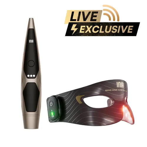 【LIVE EXCLUSIVE】INIA Lumin & Red Light Therapy Eye Mask Bundle | 4-in-1 EMS Wand + 96-LED Cryo Cooling Mask. FDA-Cleared Eye Spa Kit for Anti-Aging, Wrinkles, Dark Circles & Puffiness.
