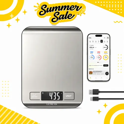 Ultrean Smart Food Scale - Digital Display, 33lb Portable Kitchen Weight Scale with Built-in Nutrition Calc for Macro Tracking & Accurate Portion Measurement, Multi-Function Food Tool