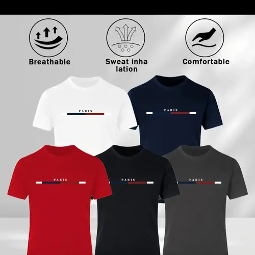 Men's 5-Pack Quick-Dry Short-Sleeve Training T-Shirts, Breathable Solid Color Crewneck Tops Athletic Wear for Gym, Running, Basketball, Football and Cycling, Athletic Tee Shirts