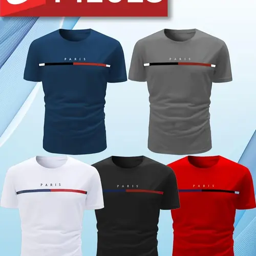 Men's Sport Quick-Dry Short-Sleeve T-Shirt Set of 5, Pure Color Round Neck Training Top, Fitness Training Clothes, Athletic Sports Clothing, Athletic Tops, Athletic Apparel, Gym Essential