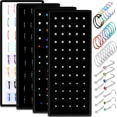 200pcs Nose Rings Set for Women & Men, 316L Stainless Steel, Hypoallergenic, L-Shaped Screw Body Piercing Jewelry, L Shaped Nose Studs for Tragus/Nose/Helix/Conch, Stylish & Comfortable Mix, Helix Pierced Ring