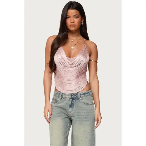 Elenie Fringed Cowl Neck Top