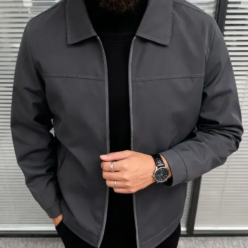 Men's Spring and Autumn Casual Comfy Jacket, Fashion Casual Outerwear, Long Sleeve, Fitted, zipper closure, machine washable, light business collar, 100% polyester fiber, easy to maintain, suitable for daily leisure, work travel, formal wear