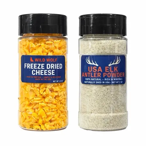 Wild Wolf Topper Bundle – Freeze-Dried Cheese & USA Elk Antler Powder | Natural Meal-Time Boosters for Dogs | High Protein, Mineral-Rich | Picky Eater Solution