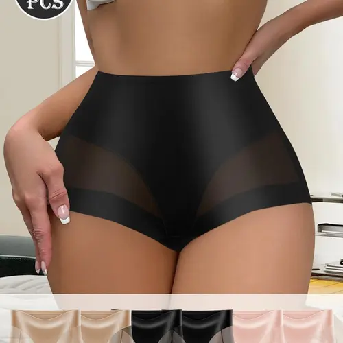 QUASTI 6 Pieces High-Rise Sexy Mesh Splicing Contrast Women's Breathable Basic Smooth Soft Comfortable Panties Seamless Lightweight Hip Lifting Elastic Ladies Briefs S-XXL