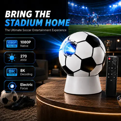 Football-Shaped Smart Projector, Native 1080P Android 13, 4K Support, 360° Rotation, Auto Keystone & Focus, WiFi 6, BT5.4, Portable Mini Projector for Home Theater, Bedroom, Gaming, Audios, Tools and Gadgets, Cool Gaming Stuff