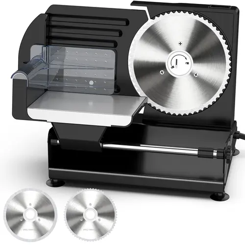 150W Premium 304 Stainless Steel Commercial Meat Slicer - Kitchen & Home Appliances with 2 Removable 7.5" Blades, Fully Enclosed Guard, Easy Cleaning for Frozen Meat, Vegetables, Kitchen Appliances