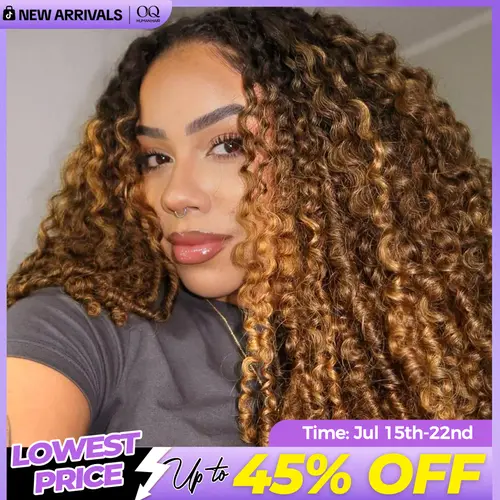 [3 In 1 Half Wig] Burmese Curly Highlight 4/27 Color Wear Go Half Wig With Elastic Drawstring 250% Density Flip Over Wig Human Hair #DealsForYouDays
