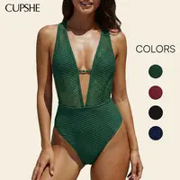 CUPSHE New Crochet Mesh V-Plunge One Piece - High-Cut Tummy Control Monokini Swimsuit women for Beach & Pool Parties | Sculpting Waist Swimwear Set Bathing suit #summerfinds