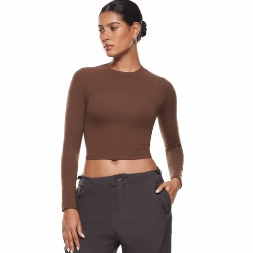 INLYRIC Women's Inbarely Soft Long Sleeve Tops Crew Neck Slim Fit Double Lined Basic Casual Going Out Y2K Tees Shirts