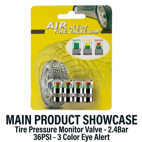 YXCY 3-Color Eye Alert Tire Pressure Monitor Valve Stem Caps (2.4Bar/36PSI) – Car Tire Sensor Inflation Tool for Small-Medium Vehicles, Motorbikes