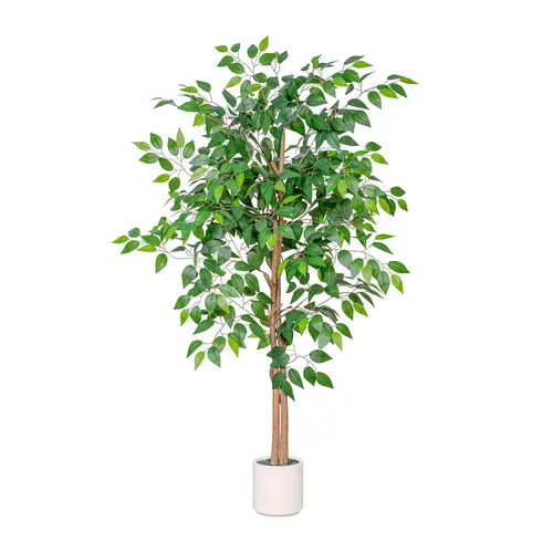 Artificial Ficus Tree with White Planter, 5FT/6FT,  Realistic Faux Silk Indoor & Outdoor Plant for Home Office Living Room, Porch, Garden Decor,summerwins summerwins