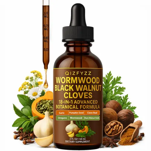 Qizfyzz 18-in-1 Botanical Dietary Supplement Drops - 6600mg/Serving, Body Health Support, Intestine Cleanse, Detox Your Body, Gut Support with Black Walnut, Wormwood, Clove+Garlic, Turmeric+Oregano, Pumpkin Seeds, Berberine for Natural Herb Lifestyle