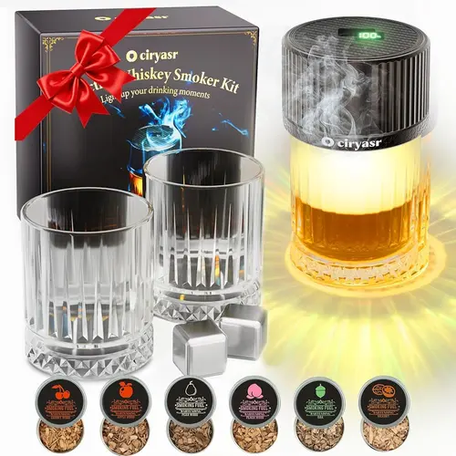 Rechargeable Whiskey Smoker Kit 2026 Upgraded - 4 Light Modes & 6 Wood Chips, No Butane, Valentine's Day Gift Birthday Gift for Dad Husband, Bourbon Old Fashioned Cocktail Accessories for Men#SummerWins