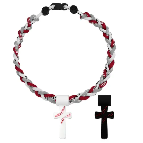 OIDEA Boys' Braided Silicone Tornado Sports Necklace with Motivational Quote Cross Pendant - 18.11in, Lightweight, Comfortable, Durable, Ideal for Baseball, Casual Wear, Birthdays