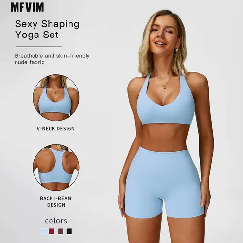 Two-Piece Set Women’s Solid Backless Camisole Tank Top & High Waisted Shorts Tracksuit Set, Sleeveless Spaghetti Strap Crop Top & Skinny Shorts, Ladies Sportswear for Indoor & Outdoor Wear, Gymwear,summerwins,travel essentials,camping essentials