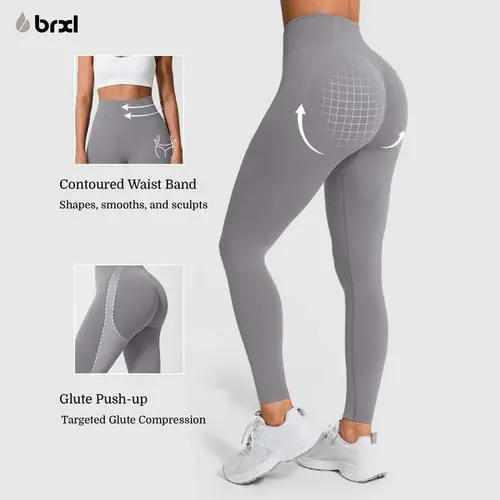 BRXL BrxlGrit Women's High Waisted Leggings - Plain, Scrunch Butt Lifting, Tummy Control, Seamless Compression, 4-Way Stretch, Squat Proof, Non-See Through, Moisture Wicking, Quick Dry, All-Season Gym Workout Apparel for Leg Training, Lower Body Workout,,