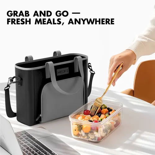 MEOKY Insulated Lunch Bag for Adults, Large Double-Layer Durable Cooler Tote with Zipper, Top Handle, Detachable Strap, Easy Pack Fresh-Stay Layers, Leak-Proof for Work & School #backtoschool#backtoschoolseason