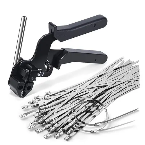 100-Piece Bulk Pack 11.8in UV-Resistant Heavy-Duty Wire Cable Ties (4.6mm) with Stainless Steel Cable Tie Gun - Knife-Edge Cut Fastening & Cutting Tool for DIY Enthusiasts, Chain Link Fences, Exhaust Pipes
