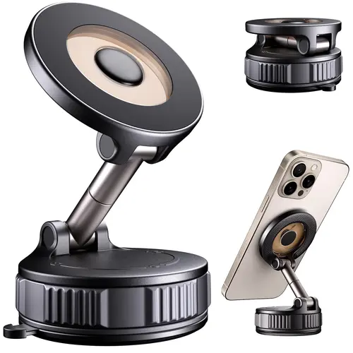 Magnetic Universal Smartphone Holder for Car, 120lb Strong Magnet Hands-Free Mount with 360° Rotatable 99% Suction Regain Phone Suction Pad, Fits iPhone 17/16/15 & Android, Car Dashboard/Taxi Use