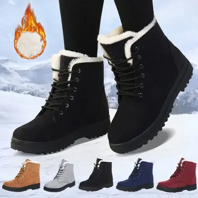 Women's Ankle Booties with Fuzzy Lining, Warm Slip-On Winter Footwear, Comfortable and Stylish for Snowy Days, Shoes