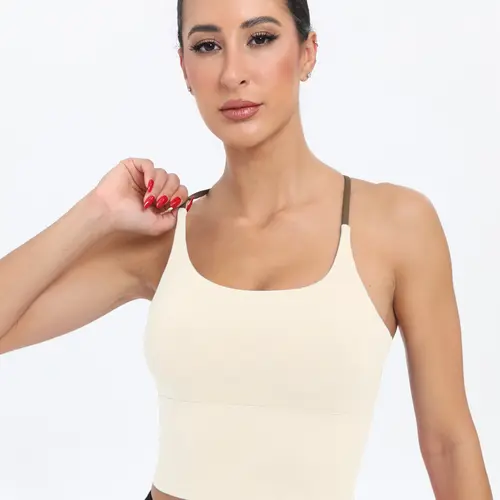 Sporty Women's Plain Criss Cross Sports Bra, Comfort and Durability Sports Crop Cami Top, Ladies Sportswear for Indoor Outdoor Wear, Gym Clothes, Yoga Sports Bra, Strappy Yoga Bras, Workout Bra, Gym Bras, Exercise Bra